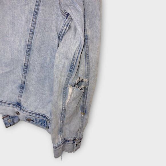 Levis Original Denim Light-Wash Slim Fit Trucker Button Jacket Faded‎ Distressed - Picture 12 of 15